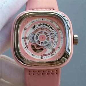 A貨手錶 Sevenfriday女式机械錶,一比一SEVENFRIDAY 七個星期五P1-02 粉红色錶盤 粉红皮帶、日本自動機械機芯,SF厂精品