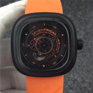 高仿Sevenfriday手錶1:1仿表,庫卡機器人P3-04黑色表盤,橙色膠表帶,日本西鐵城82S7自動機械機芯