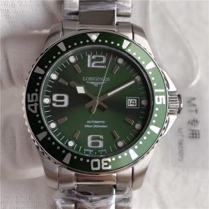 2016年浪琴Longines新品一比一,浪琴運動系列L3.642.4.56.6腕表绿色款,自動機械,41毫米,绿面绿圈,精鋼男士手表。