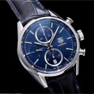 Tag Heuer泰格豪雅卡莱拉系列CAR2110.FC6266腕表,精钢表壳,搭配意大利进口小牛皮表带,蓝宝石玻璃,蓝色表盘条钉刻度,尺寸41*17毫米。