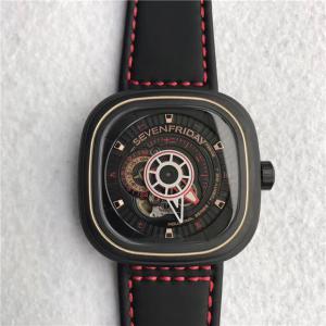 7个星期五男士手表Sevenfriday中国特别限量版"Lucky",黑色PVD材料,机械机芯,黑色表盘,牛皮表带。