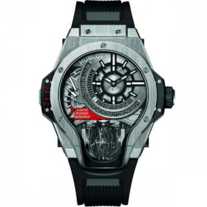 高仿宇舶傳世之作系列雙軸陀飛輪 大怪獸腕錶,恆寶(HUBLOT)909.NX.1120.RX銀色錶盤,超A復刻陀飛輪機芯,黑色膠帶,原裝表扣
