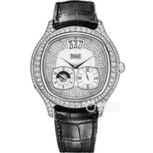 最高品質伯爵PIAGET新品 高仿一比一伯爵BLACK -TIE系列G0A32018腕錶，18K白金錶殼鑲襯圓形美鑽，Emperador枕形，滿天星鑽男表