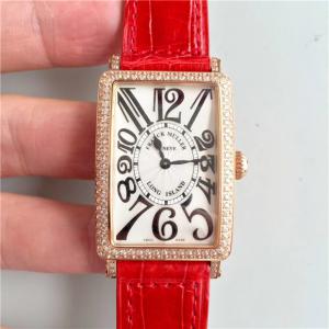FM長方型Franck Muller法穆蘭LONG ISLAND 952女士石英腕錶，水晶真镀表面，大红色錶帶，品质保证