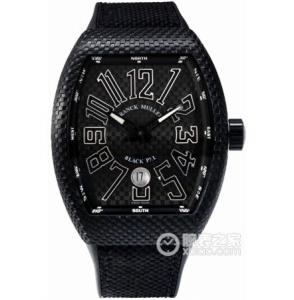 FM法穆蘭特別紀念款全黑鋼男表，FM VANGUARD系列V45 SC DT BLACK PXL黑色腕錶，酒桶形錶殼，黑色格仔錶盤，走時精準