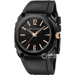 新款Bvlgari寶格麗橡膠腕錶，寶格麗OCTO系列102581 BGO41BBSVD腕錶，黑鋼錶殼，黑色錶盤金色條釘，自動機芯