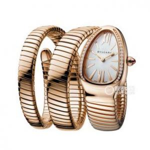 寶格麗蛇形時尚女士石英腕錶，Bvlgari寶格麗SERPENTI系列黑色陶瓷腕錶腕錶，18k玫瑰金，鑲嵌明亮式切割鑽石，現代簡約腕錶