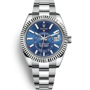 tw廠天行者男表 精仿Rolex勞力士SKY-DWELLER系列m326934-0003腕錶,精鋼;三角坑紋外圈,藍色錶盤,和正品一樣內圈24小時真功能