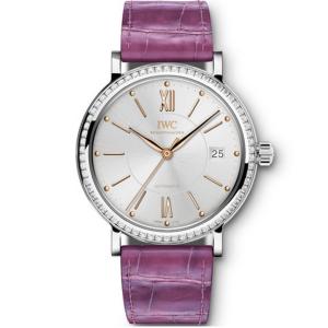 MK廠IWC萬國機械女表,IWC萬國表柏濤菲諾系列IW458112腕錶,精鋼鑲鑽錶殼,銀盤,自動機心,鑲鑽外圈,義大利小皮錶帶,一比一高檔女表
