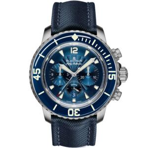 精品男表，OM廠潛水腕錶鼻祖,寶珀運動系列五十噚型5085FB-1140-52B腕錶，精鋼錶殼，單向旋轉表圈，蓝色表盘，超強夜光，原裝摺疊扣