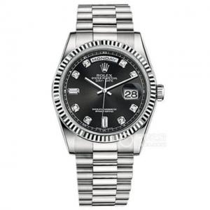 EW勞力士手錶36MM=ROLEX星期日曆型118239黑盤鑲鑽,原版1比1開模3255自動機械機芯,904鋼白金拋光材質永不退色,NOOB最強完美版