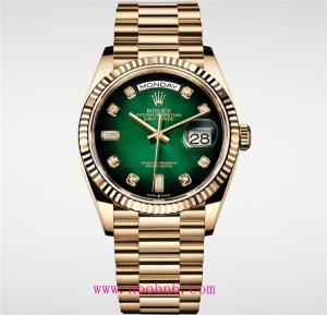 EW勞力士手錶36MM=ROLEX星期日曆型m128238-0069腕錶,漸變綠色鑲真鑽錶盤,1比1開模3255自動機械機芯,電鍍18K黃金,NOOB最強完美版