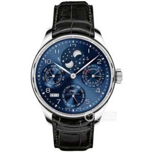 V9萬國表葡萄牙萬年曆腕錶IW503401，精鋼錶殼，蓝色表面，複雜功能自動機械手錶