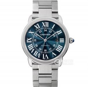 AF超神之作卡地亞倫敦RONDE DE CARTIER系列WSRN0023腕錶，藍色羅馬錶盤，實心精鋼錶帶，簡約儒雅盡顯非凡氣度。