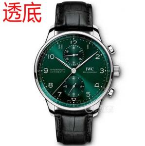 IWC萬國表葡萄牙系列IW371615腕錶，綠葡計，草綠色表面，全功能計時表，背透自動機心，同官方功能和厚度一樣,ZF最高等級質量