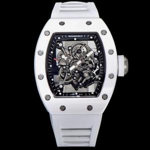 Kv理察米勒RM055升級V2版，進口白色陶瓷表殼無色差，表殼錶帶材料同專櫃一樣，機心輪廓細節完成90分，全鏤空透明機械錶，白色避震器，時尚運動男表，​仿真度強