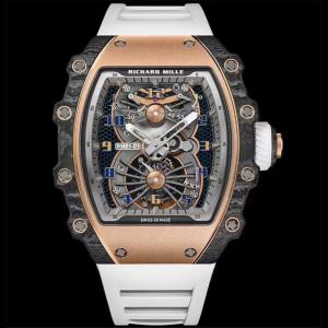 最新RM理察米勒男士系列RM 21-01Carbon TPT®碳纖維腕錶，真陀飛輪機心，稀有碳絍維材料和鍍金結合，豪門配飾品